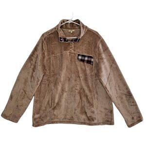 KORI America Faux Fur Long Sleeve Pullover Top Shirt Jacket Tan Large